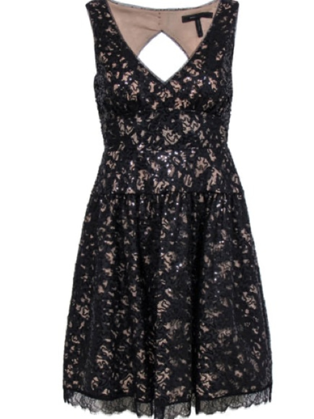 BCBGMaxAzria Katarina Dress Size 4-Black Lace and Nude underlay